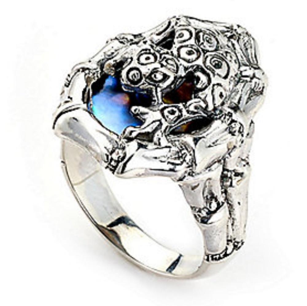 Samuel B frog & bamboo silver & abalone ring
